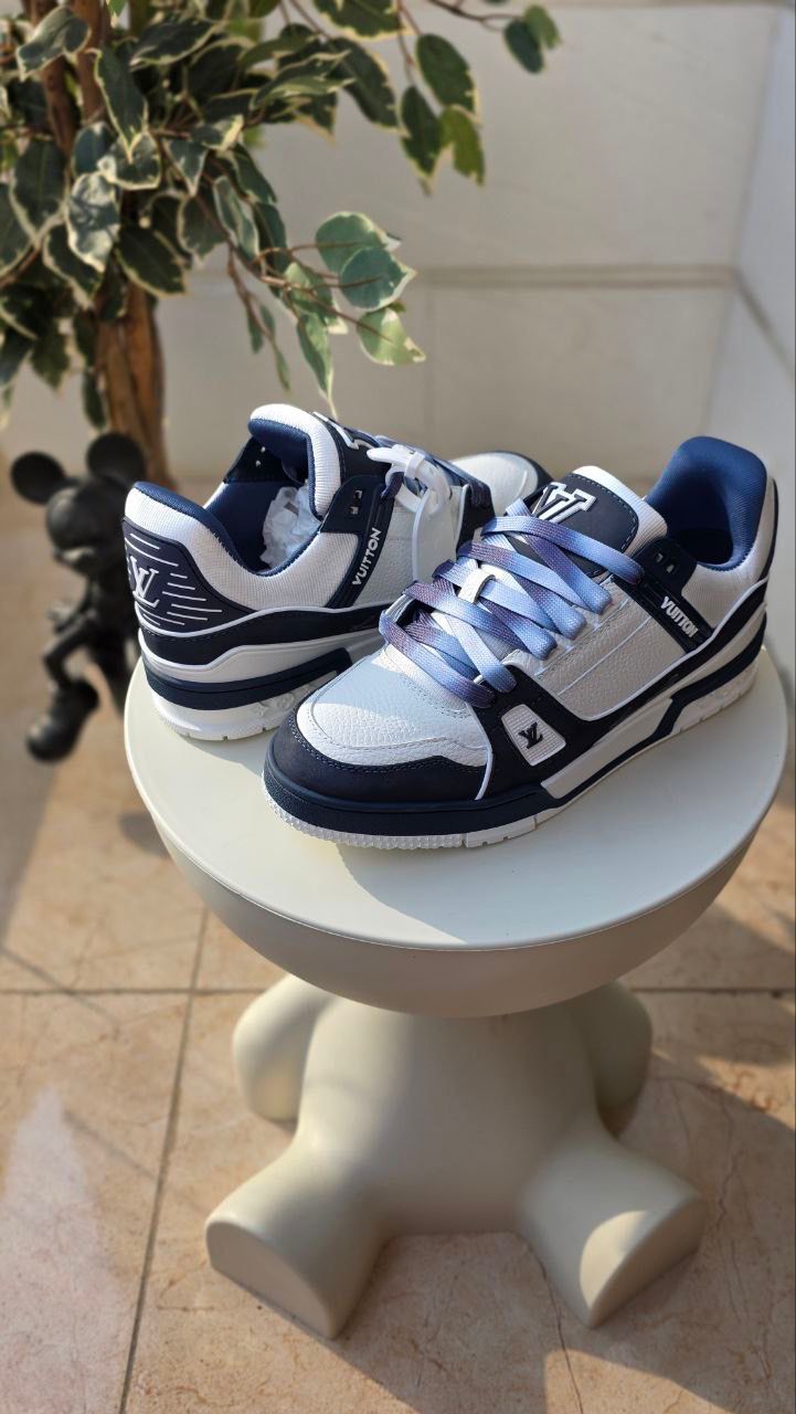 Louis Vuitton White and Navy Sneakers