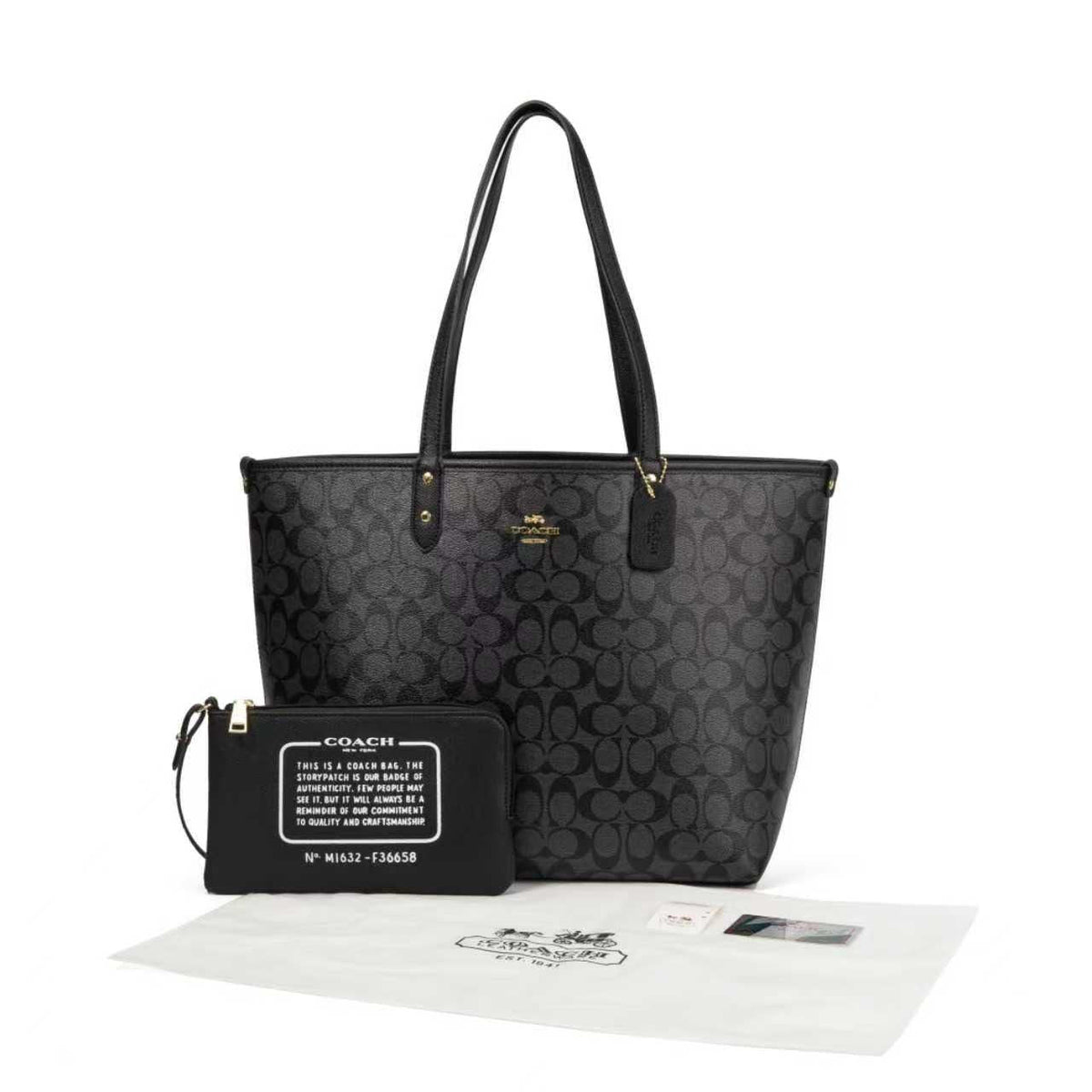 Coach City Tote in Signature Canvas with Pouch (Charcoal/Black)