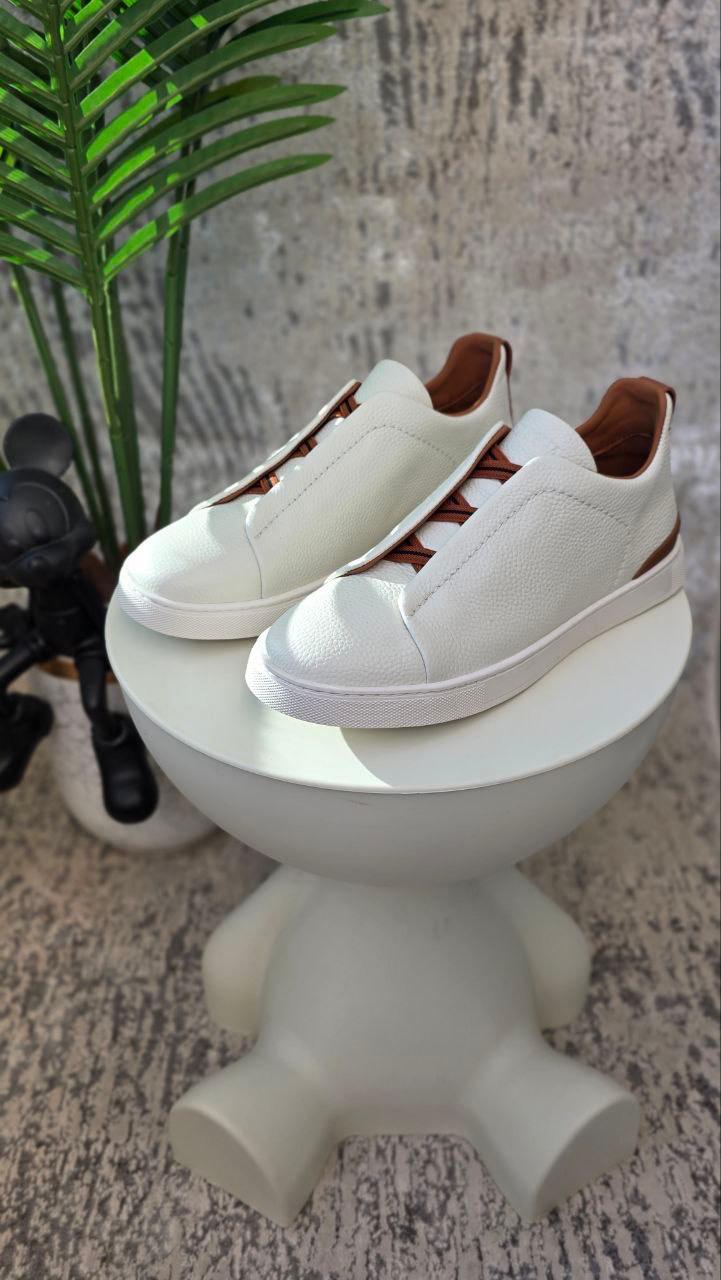 Zegna White Leather Slip-On Sneakers