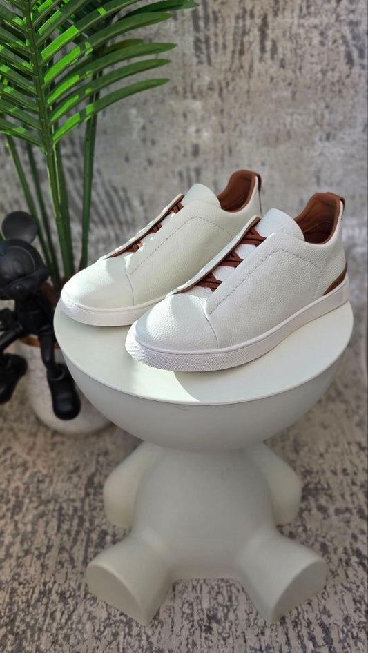 Zegna White Leather Slip-On Sneakers