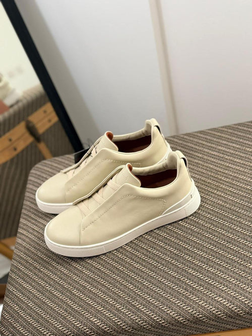 Zegna TerraFlex Smooth Leather Slip-On Sneakers – Cream Edition