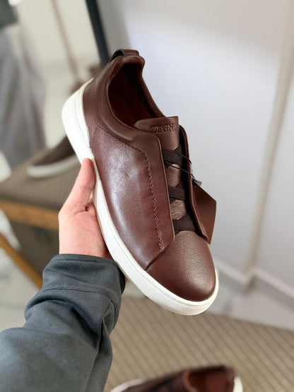 Zegna TerraFlex Smooth Leather Slip-On Sneakers – Espresso Brown Edition
