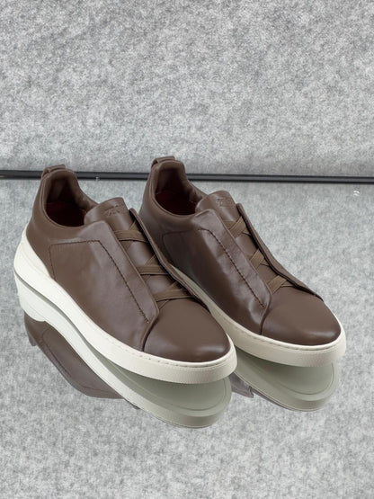 Zegna TerraFlex Smooth Leather Slip-On Sneakers – Mocha Brown Edition