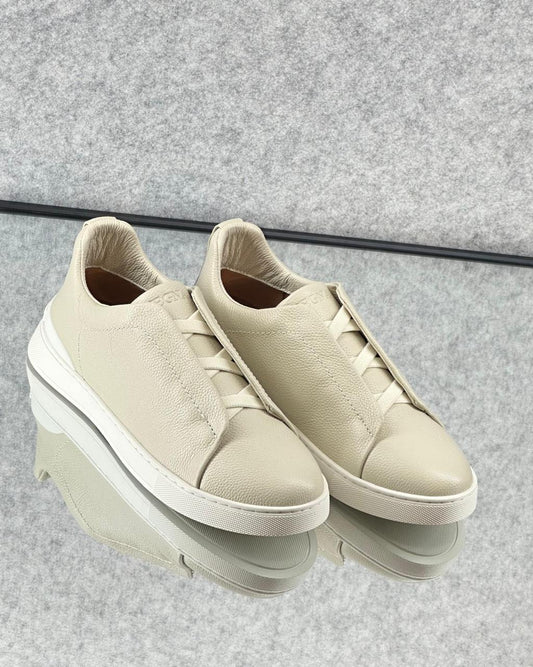 Zegna Cream Leather Slip-On Sneakers