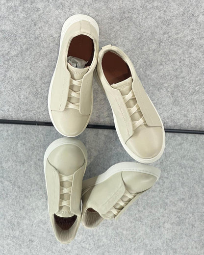 Zegna Cream Leather Slip-On Sneakers