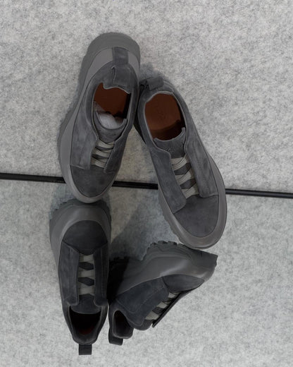 Zegna Grey Suede Slip-On Sneakers