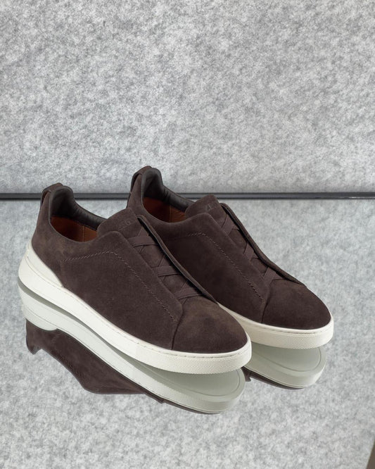 Zegna Brown Suede Slip-On Sneakers