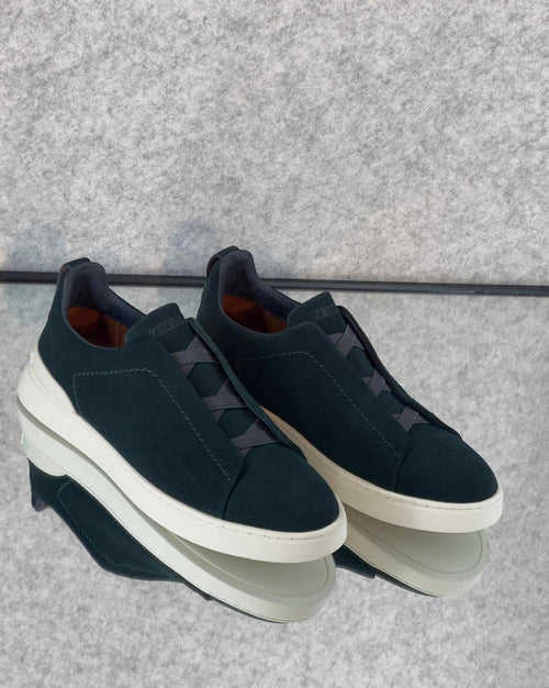 Zegna Dark Green Suede Slip-On Sneakers