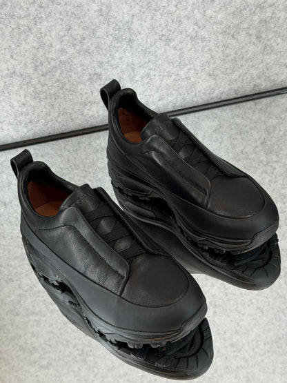 Zegna Black Leather Utility Slip-On Sneakers