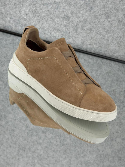 Zegna Tan Suede Slip-On Sneakers