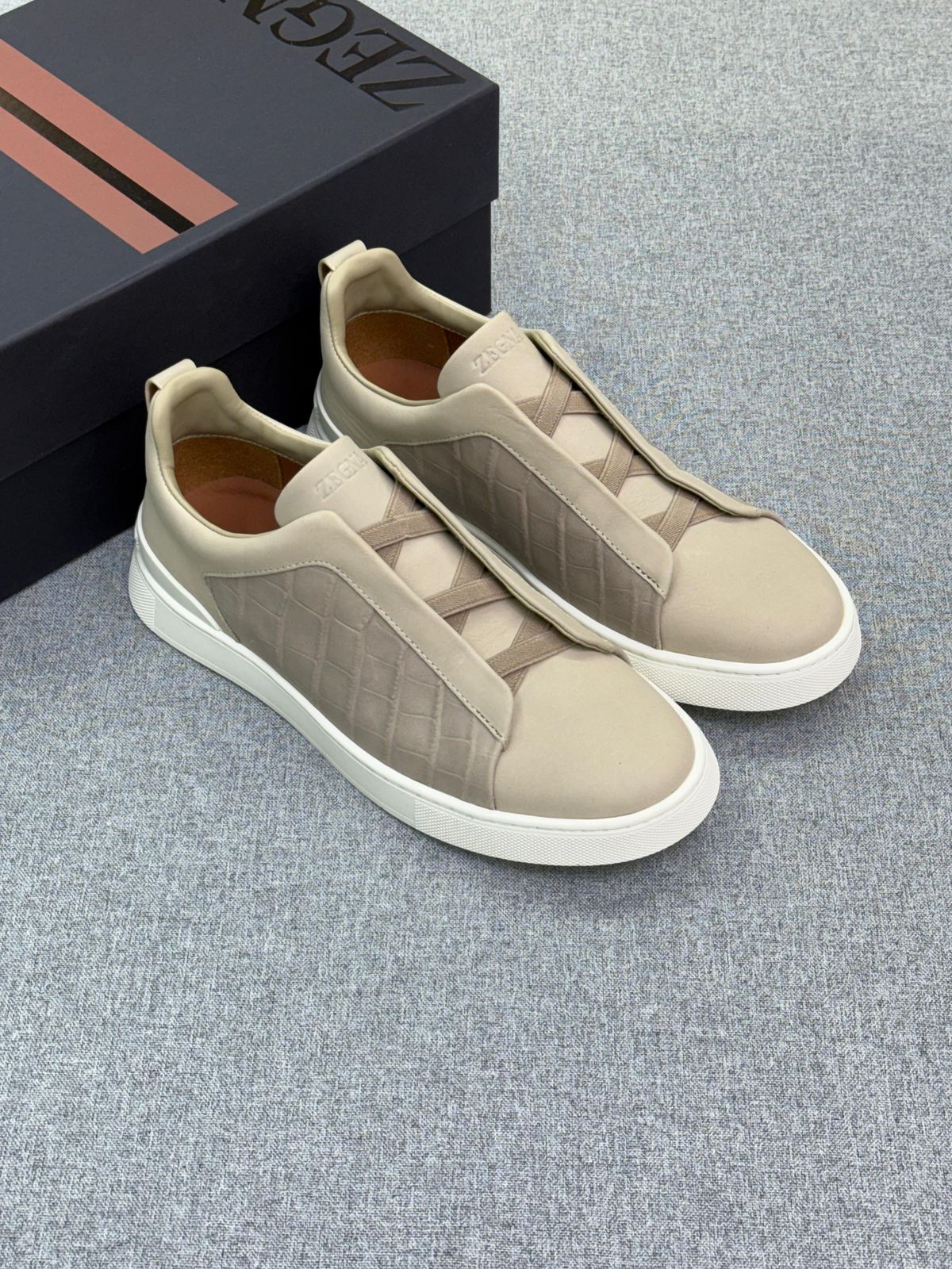 Zegna Croc-Embossed Suede Lace-Cover Sneakers