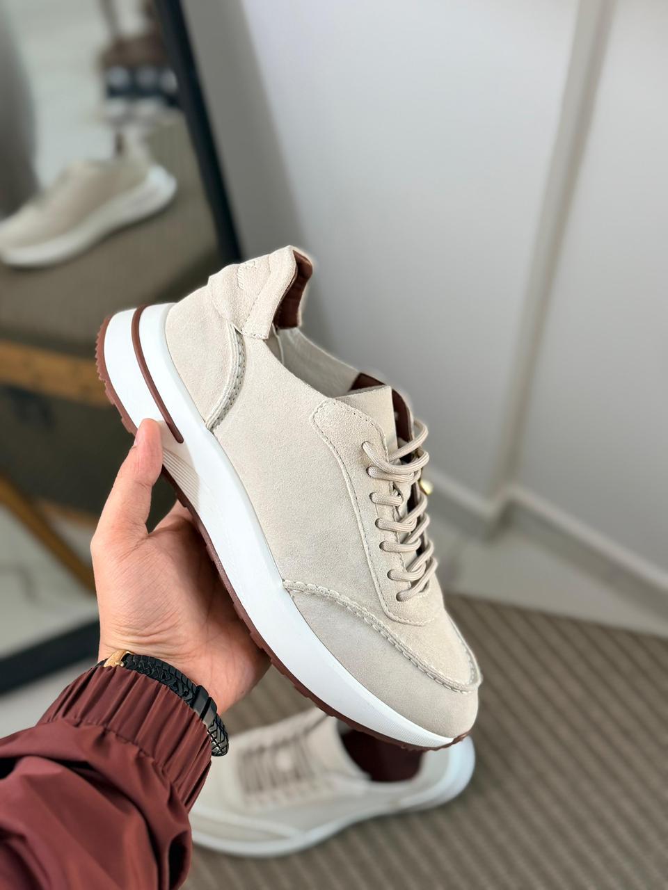 Loro piana Beige Suede Lace-Up Sneakers