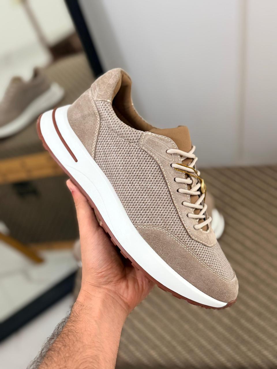 Loro piana Taupe Mesh & Suede Sneakers
