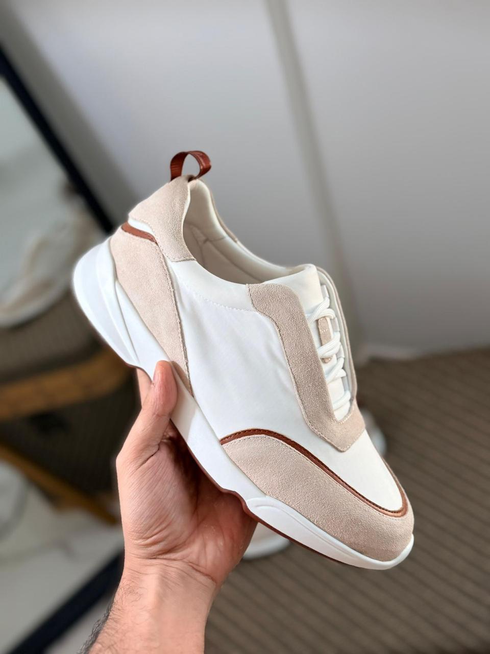 Loro piana Suede-Trim White Sneakers