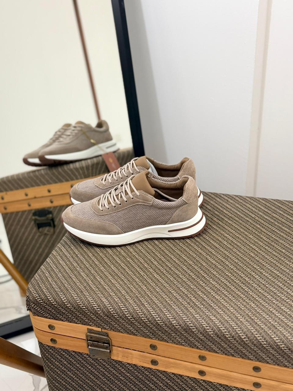 Loro piana Taupe Mesh & Suede Sneakers