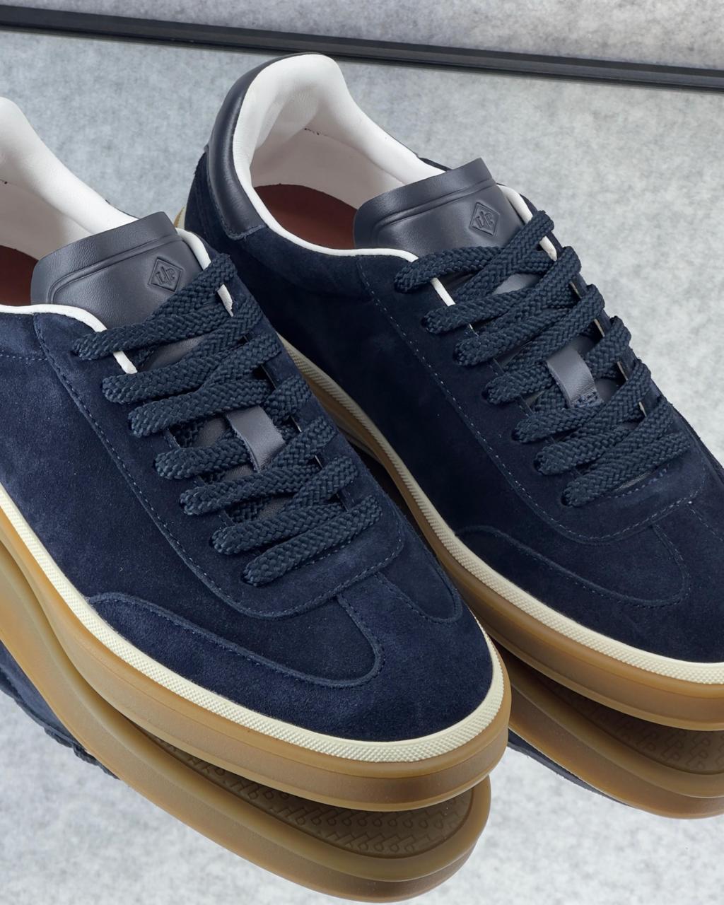 Loro piana Navy Suede Court Sneakers