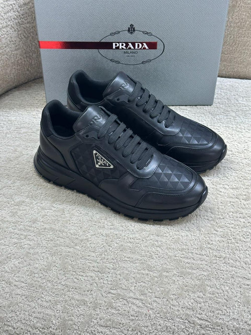Prada Geometric-Pattern Panelled Sneakers (Black)