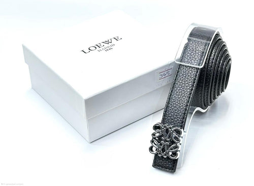 Loewe Anagram Buckle Textured Leather Belt (Black/Silver)