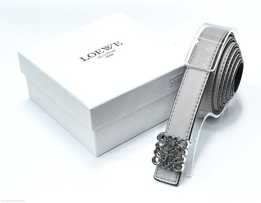 Loewe Anagram Buckle Leather Belt (Grey/Silver)