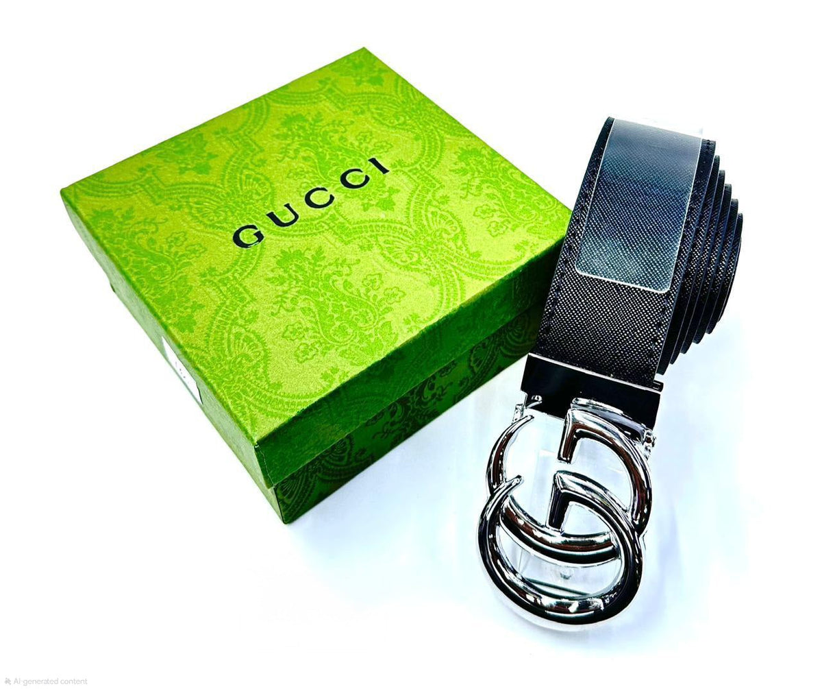Gucci Interlocking G Belt (Black Saffiano with Polished Silver Hardware)