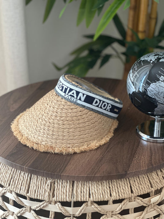 Christian Dior Chapeau Visor (Dark Straw Fringed & Navy)