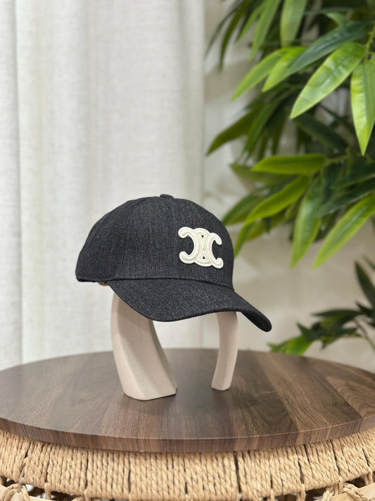 CELINE Triomphe Baseball Cap in Dark Wash Denim (Black/Off-White)