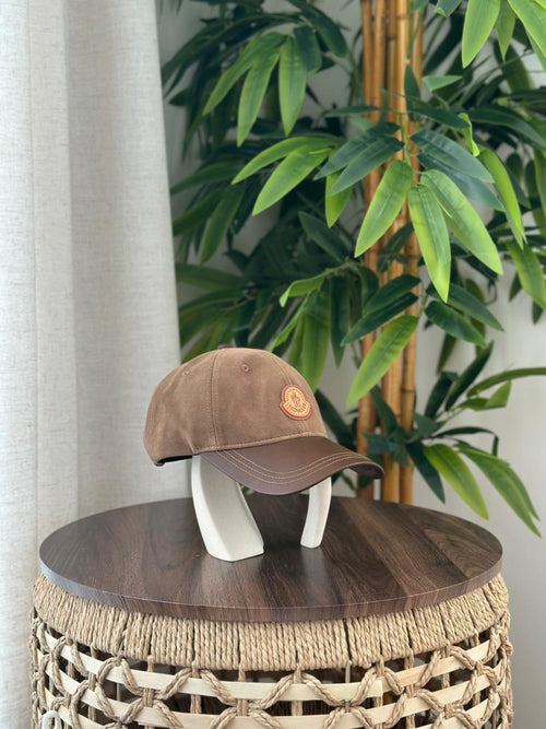 Moncler Suede and Leather Baseball Cap (Brown)