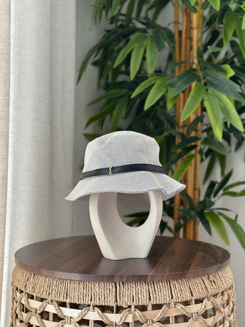 Saint Laurent Cassandre Canvas Bucket Hat (Beige / Black)