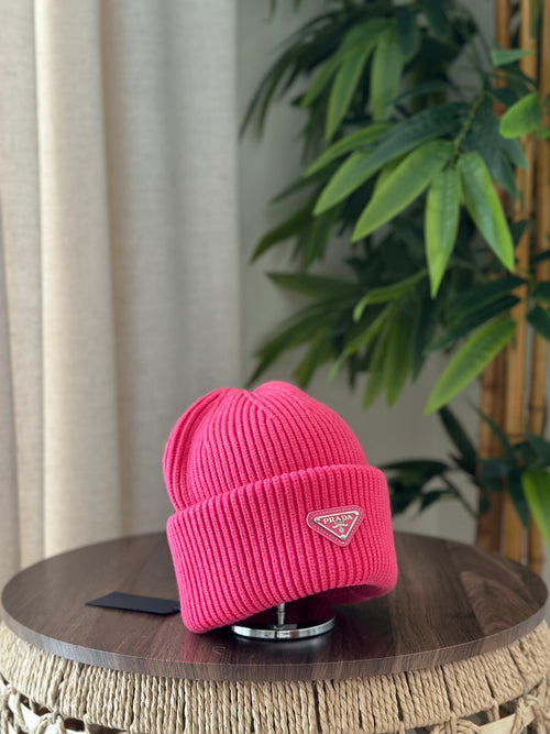 Prada Ribbed Knit Wool and Cashmere Beanie (Pink / Begonia Pink)