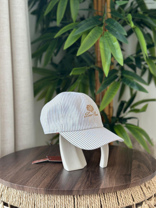 Loro Piana Seersucker Baseball Cap (Tan/White Stripe)