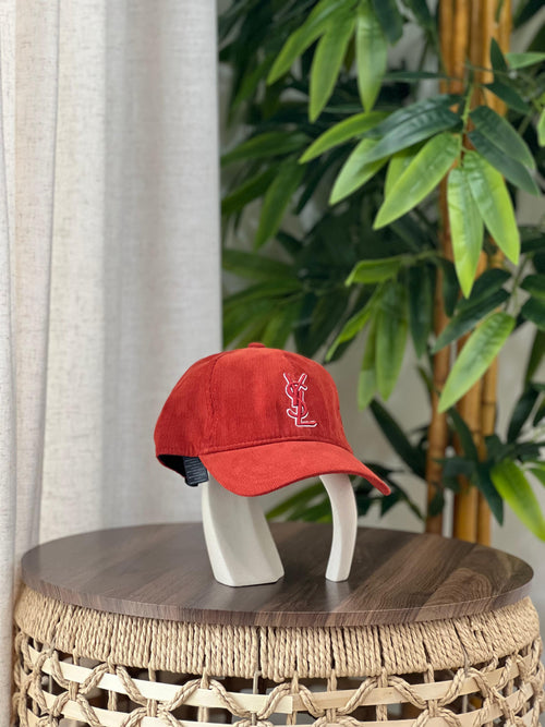 Saint Laurent Cassandre Corduroy Baseball Cap (Brick Red / Rust)