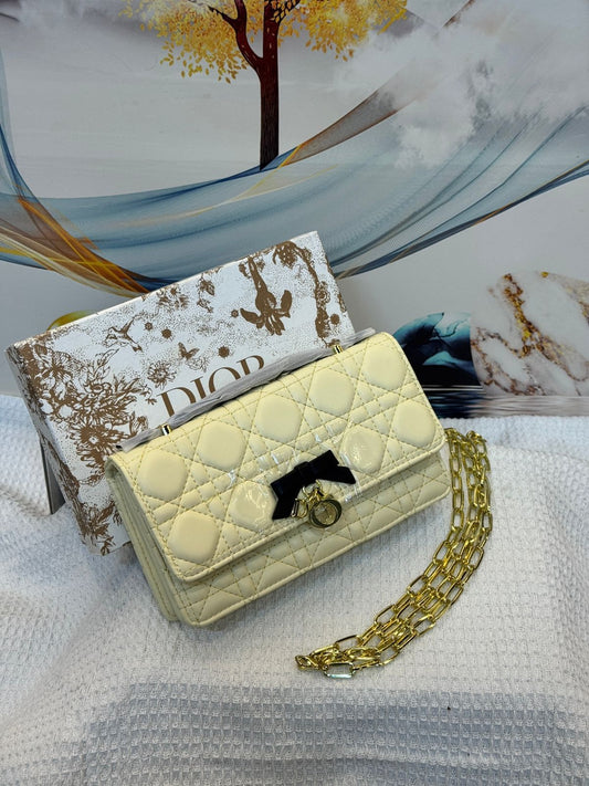 Christian Dior Rendez-Vous Chain Wallet (Pale Yellow Cannage Lambskin)