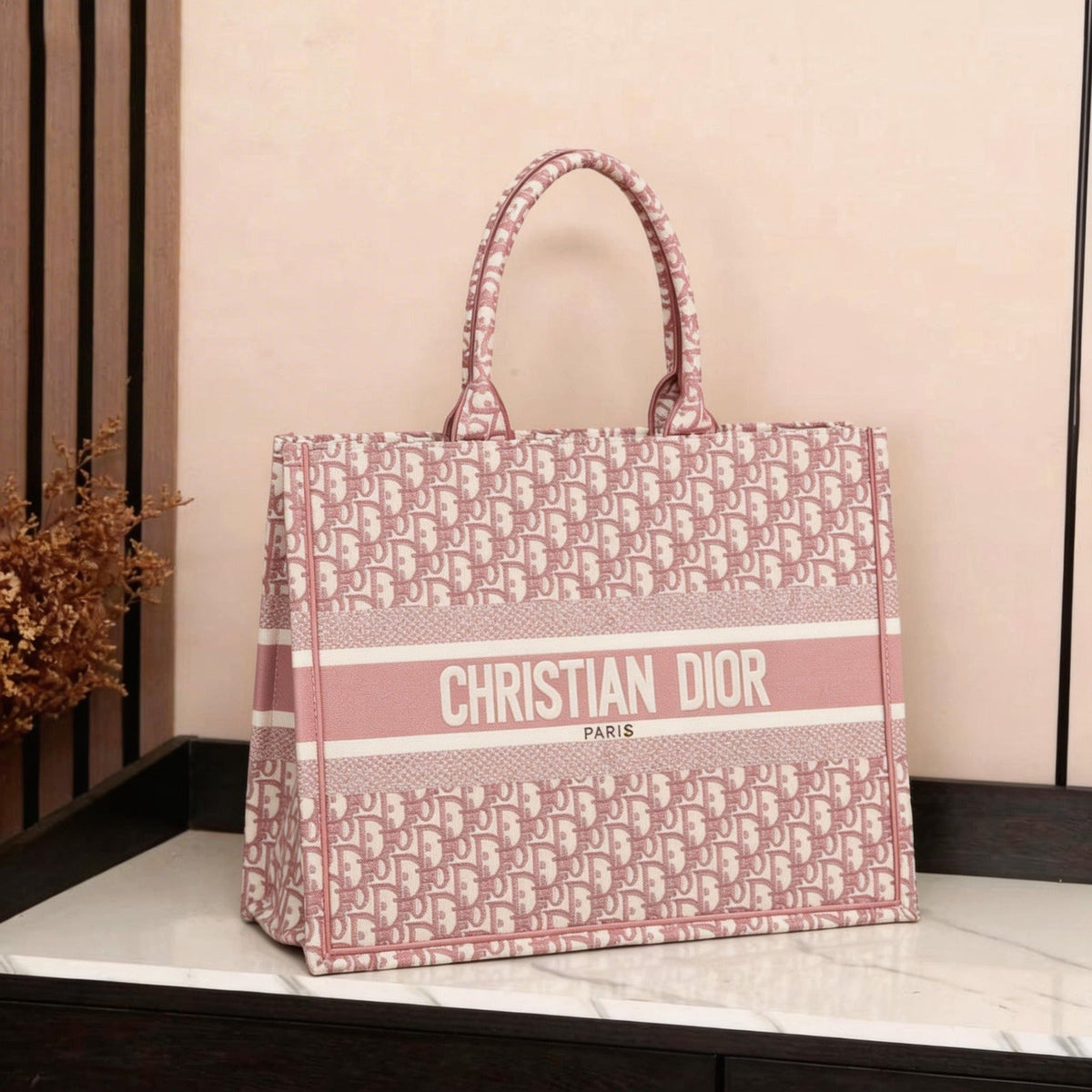 Dior Book Tote (Pink Oblique Embroidery)