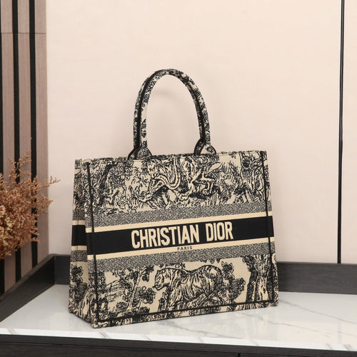 Dior Book Tote (Black Toile de Jouy Embroidery)