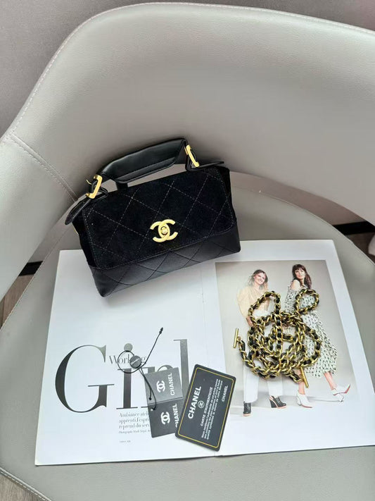 Chanel Trendy CC Suede and Leather Top Handle Bag (Black)