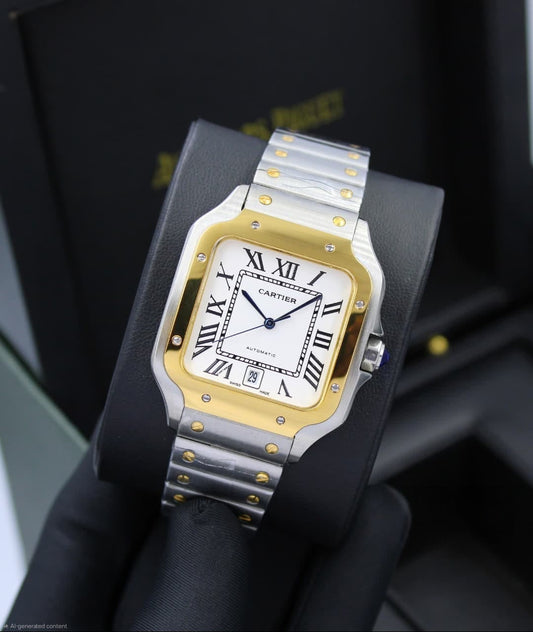 Cartier Santos de Cartier (Two-Tone Yellow Gold and Steel with White Dial)