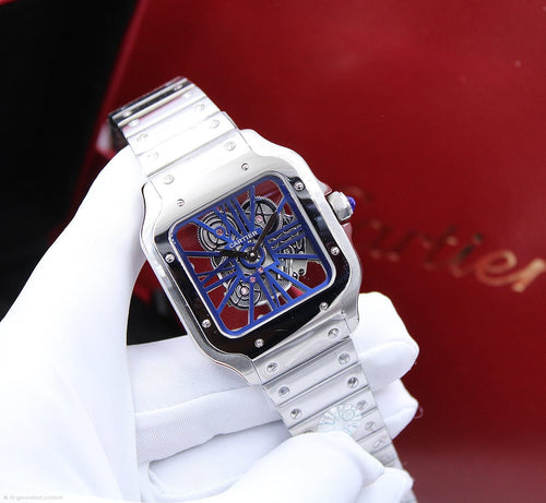 Cartier Santos de Cartier Skeleton (Steel with Blue Bridges)